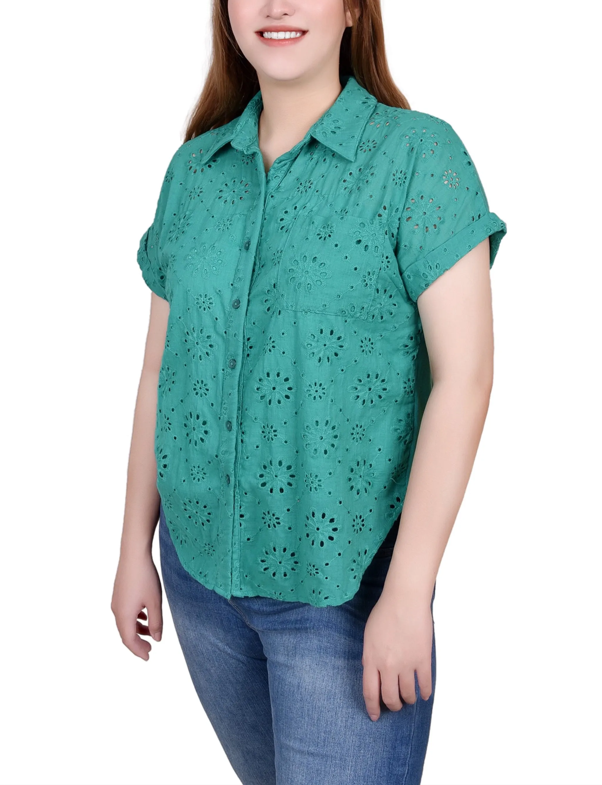 Blouse en jersey à manches courtes avec œillets