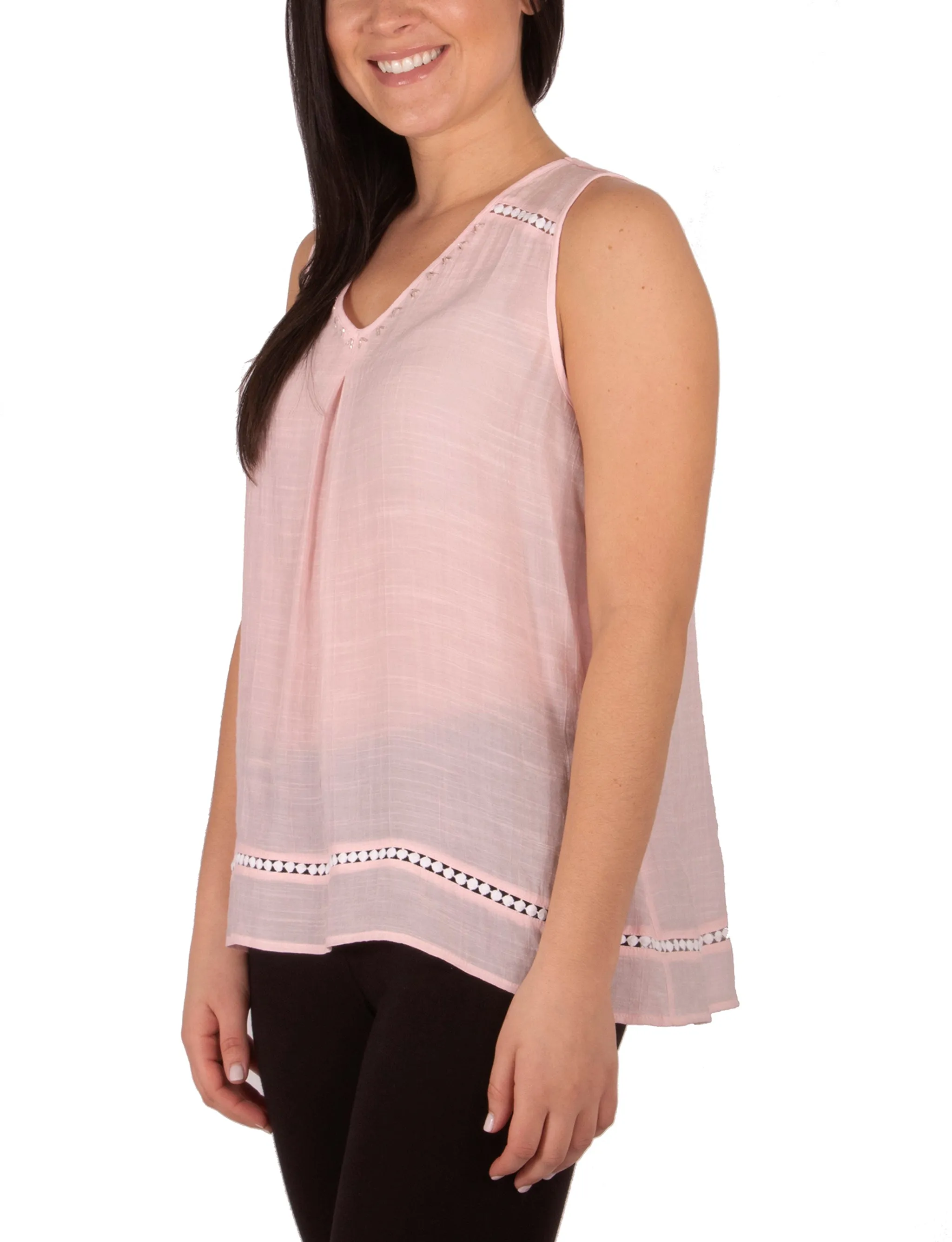 Blouse à encolure en V avec manches, perles et garniture