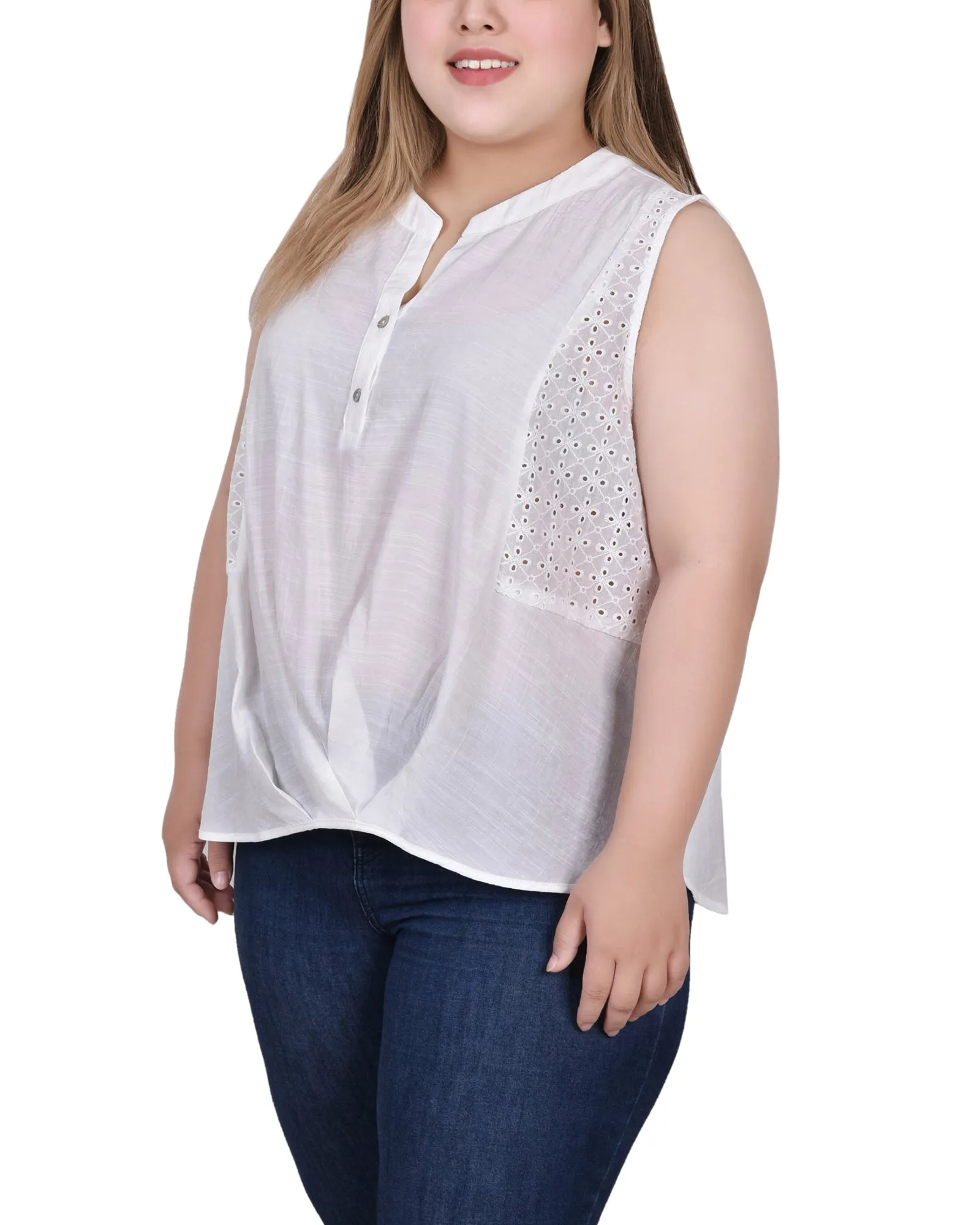 Blouse sans manches avec incrustations d'œillets