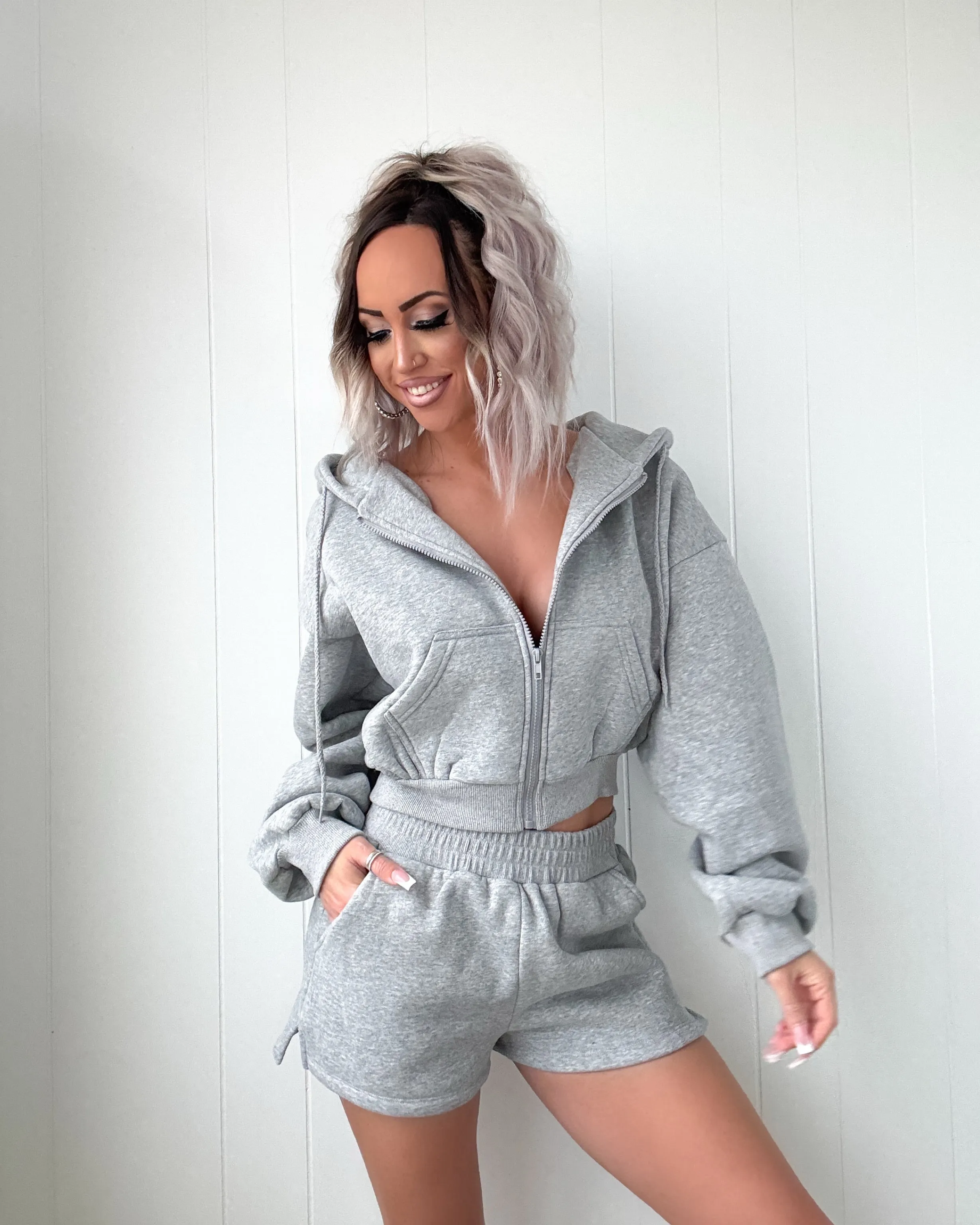 Ensemble de shorts en polaire Snuggle Squad - Gris chiné