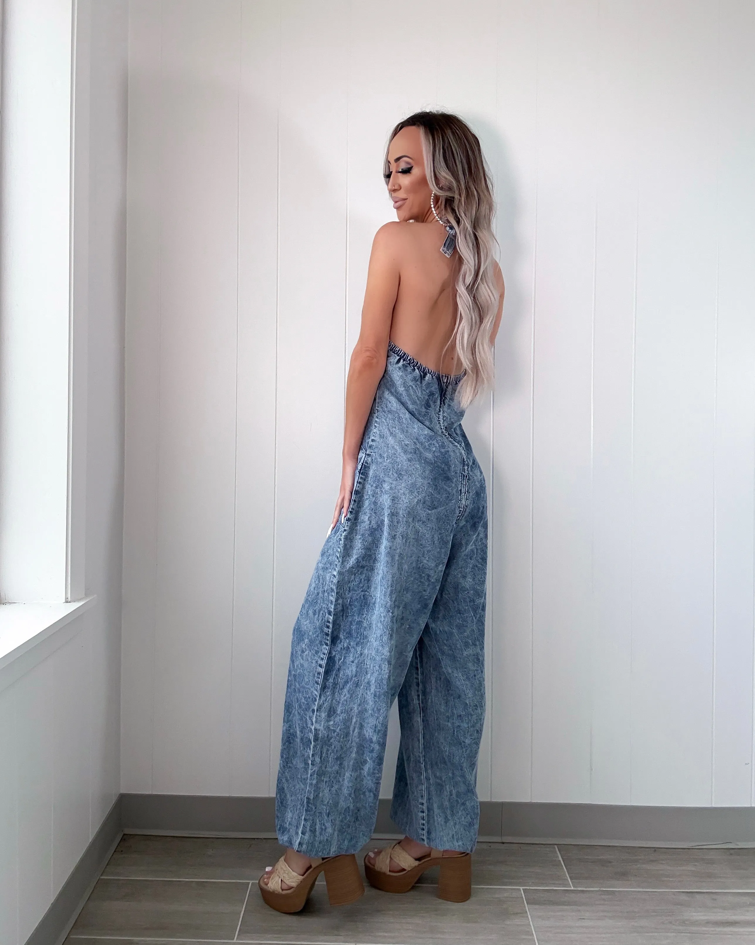 Combinaison à bretelles en Tencel effet doux - Denim