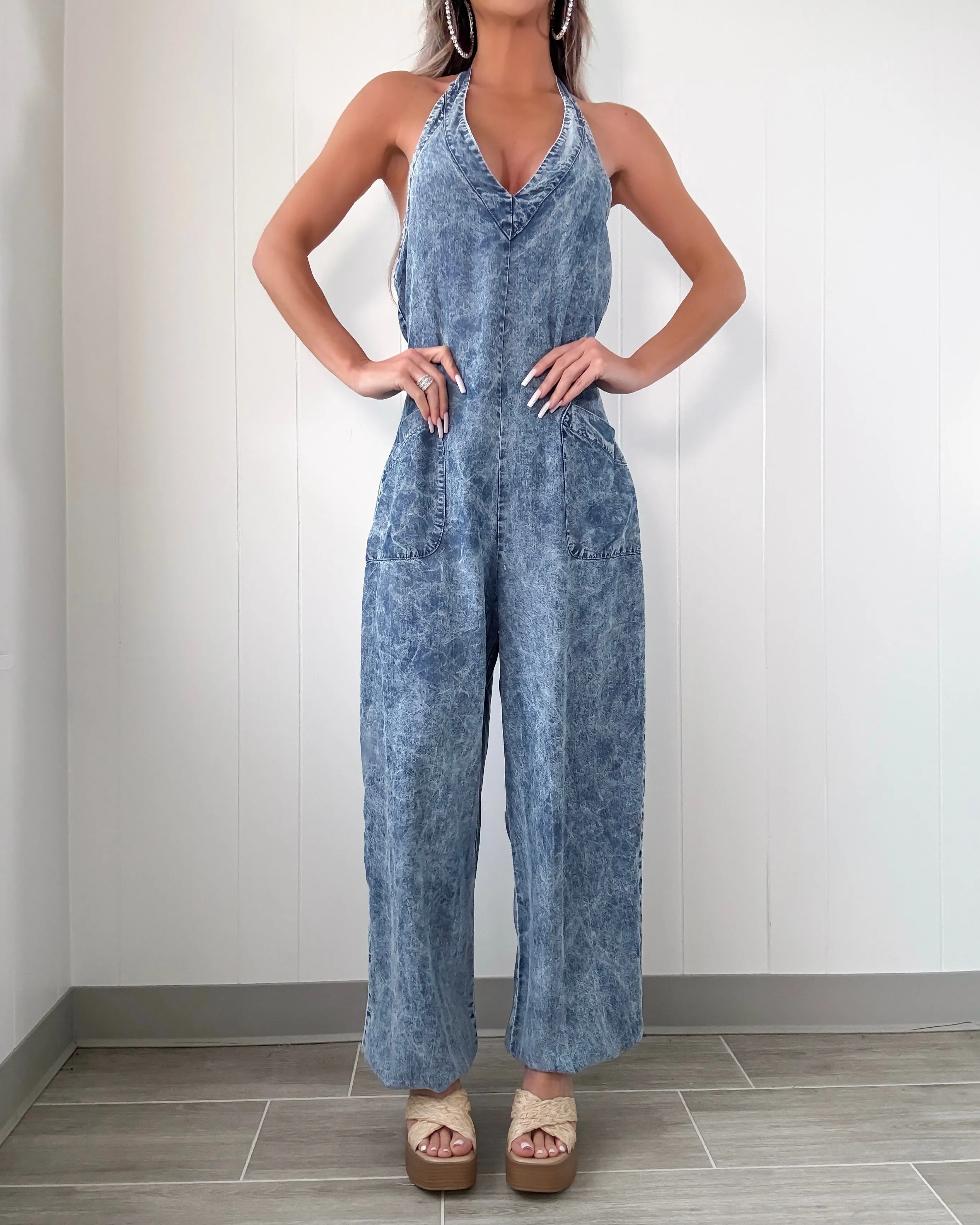 Combinaison à bretelles en Tencel effet doux - Denim