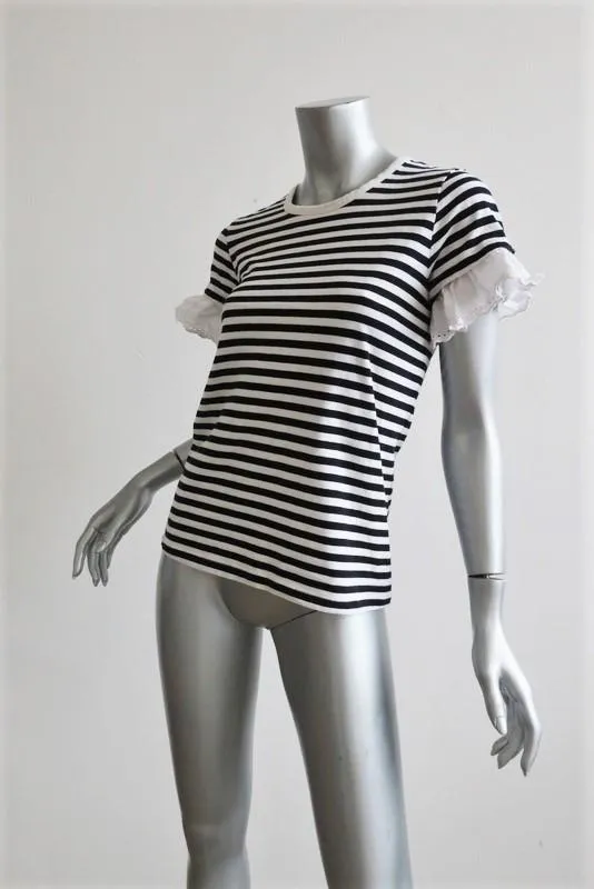 Sonia by Sonia Rykiel T-shirt à œillets et volants Rayures noir et blanc Taille S