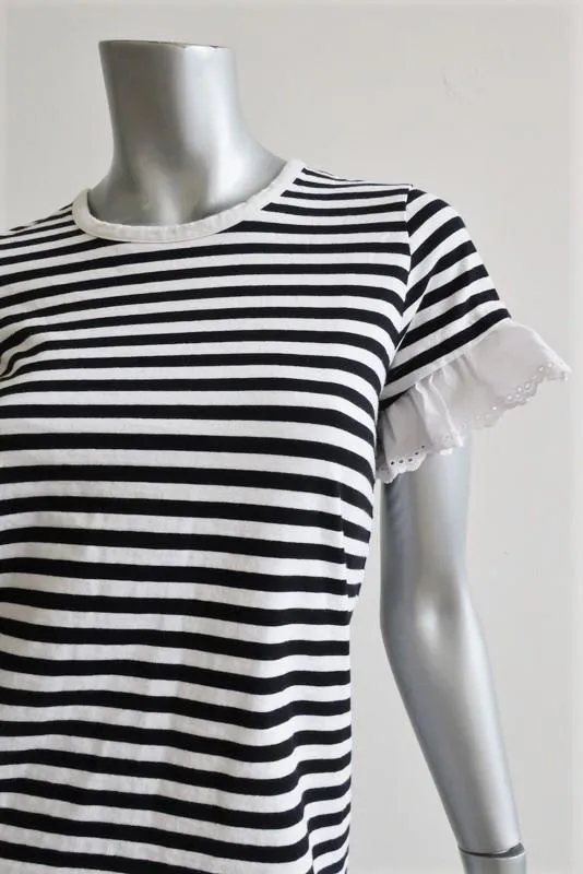 Sonia by Sonia Rykiel T-shirt à œillets et volants Rayures noir et blanc Taille S