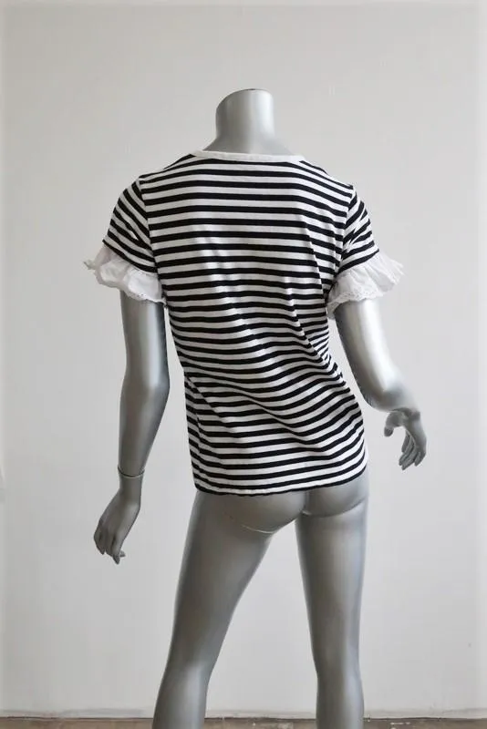 Sonia by Sonia Rykiel T-shirt à œillets et volants Rayures noir et blanc Taille S