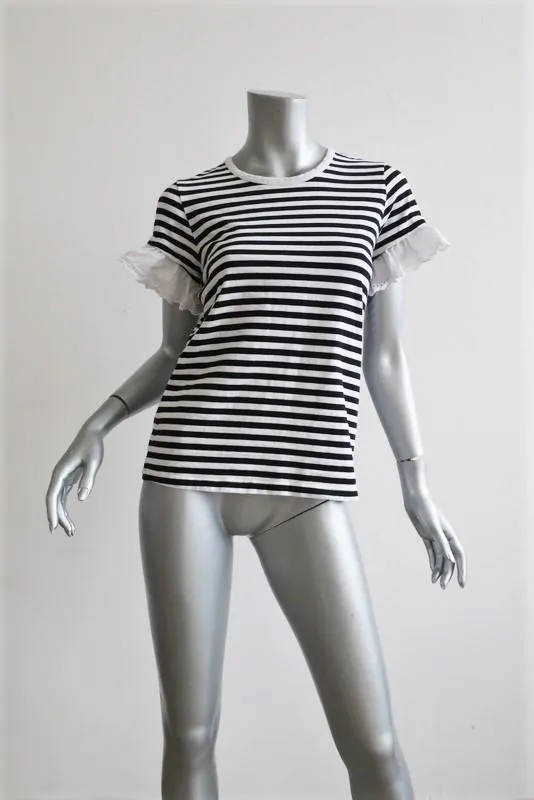 Sonia by Sonia Rykiel T-shirt à œillets et volants Rayures noir et blanc Taille S