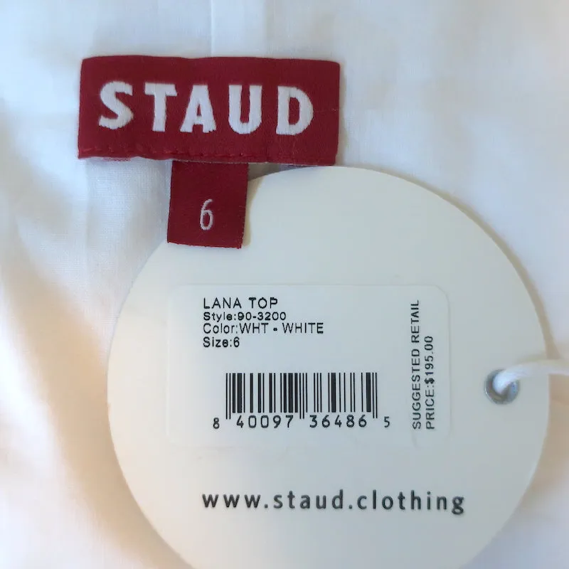 Haut STAUD à manches bouffantes Lana Blanc en coton extensible Taille 6 NEUF