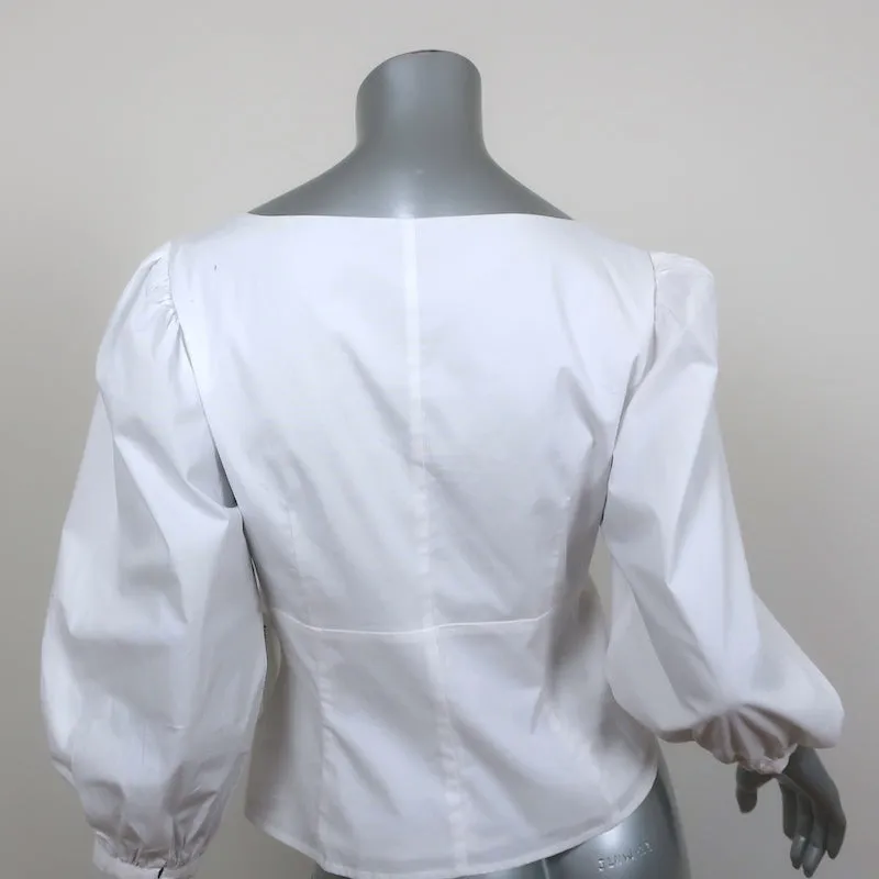 Haut STAUD à manches bouffantes Lana Blanc en coton extensible Taille 6 NEUF