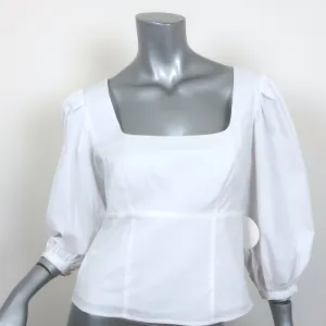 STAUD Puff Sleeve Top Lana White Stretch Cotton Size 6 NEW