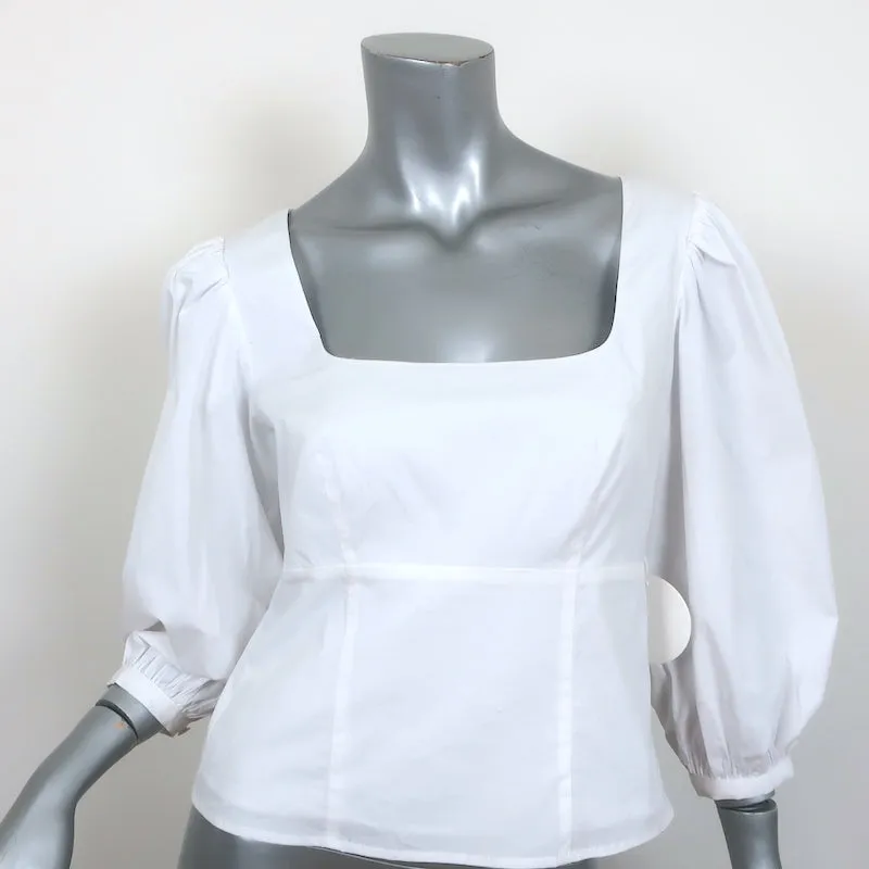 Haut STAUD à manches bouffantes Lana Blanc en coton extensible Taille 6 NEUF