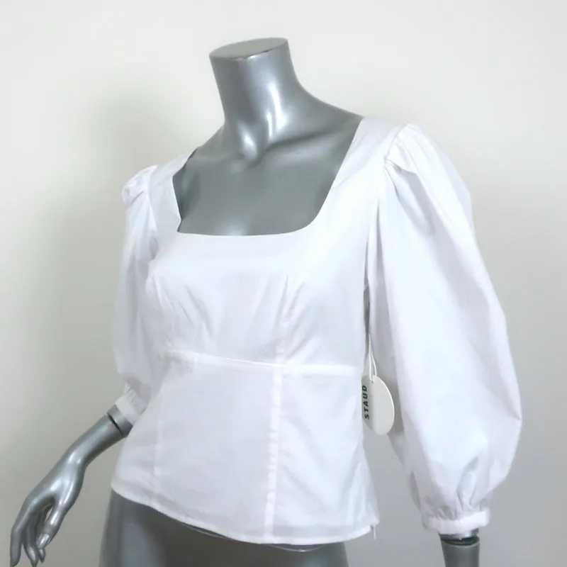 Haut STAUD à manches bouffantes Lana Blanc en coton extensible Taille 6 NEUF