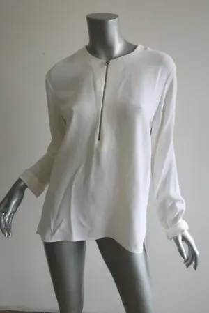 Stella McCartney Arlesa Half-Zip Blouse White Cady Size 40 Long Sleeve Top
