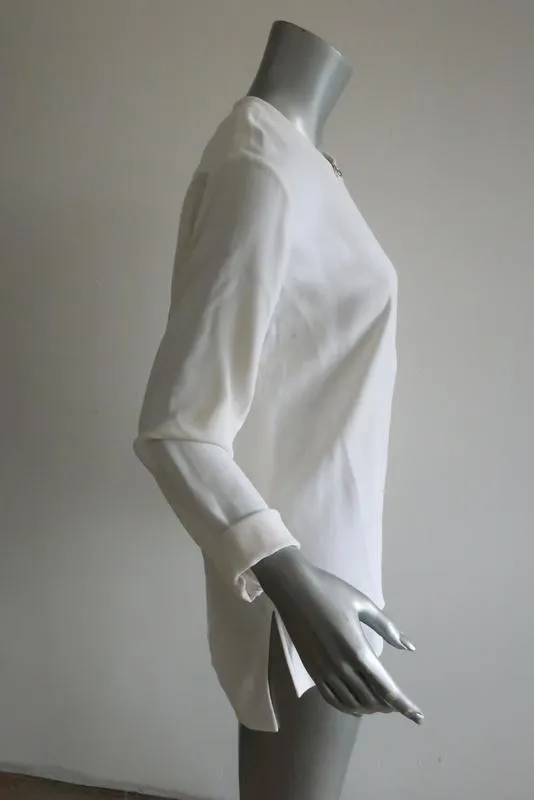 Stella McCartney Blouse Arlesa Demi-Zip Blanc Cady Taille 40 Haut à Manches Longues