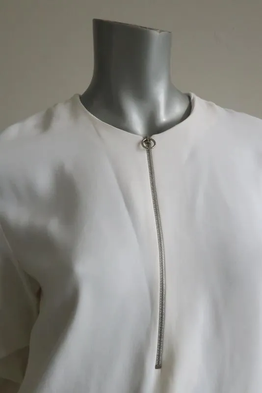 Stella McCartney Blouse Arlesa Demi-Zip Blanc Cady Taille 40 Haut à Manches Longues