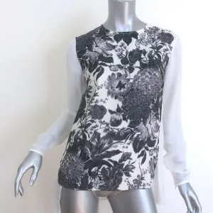 Stella McCartney Floral-Front Blouse White/Gray Silk Size 38 Long Sleeve Top
