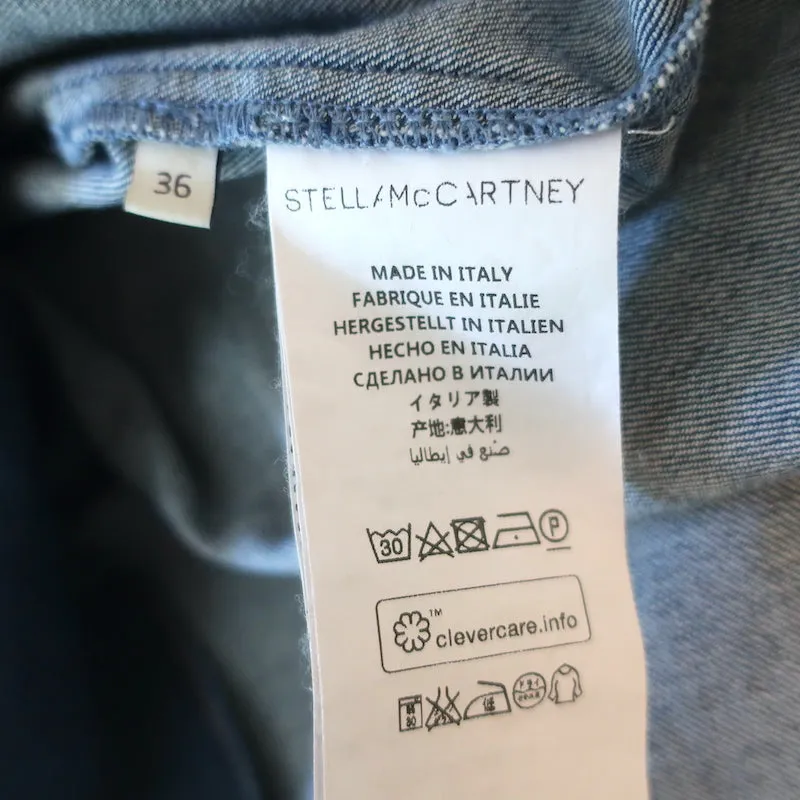 Stella McCartney Chemise en Denim à Volants et Dentelle Bleu Indigo Taille 36 Haut à Manches Longues