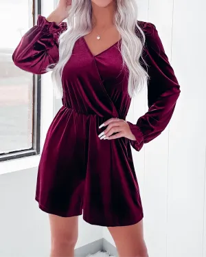 Sugar Plum Velvet Romper - Burgundy
