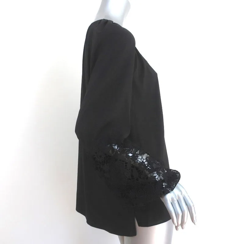 T Tahari Blouse paysanne à poignet en dentelle Noir Taille Grand Manches longues Top à nouer NEUF