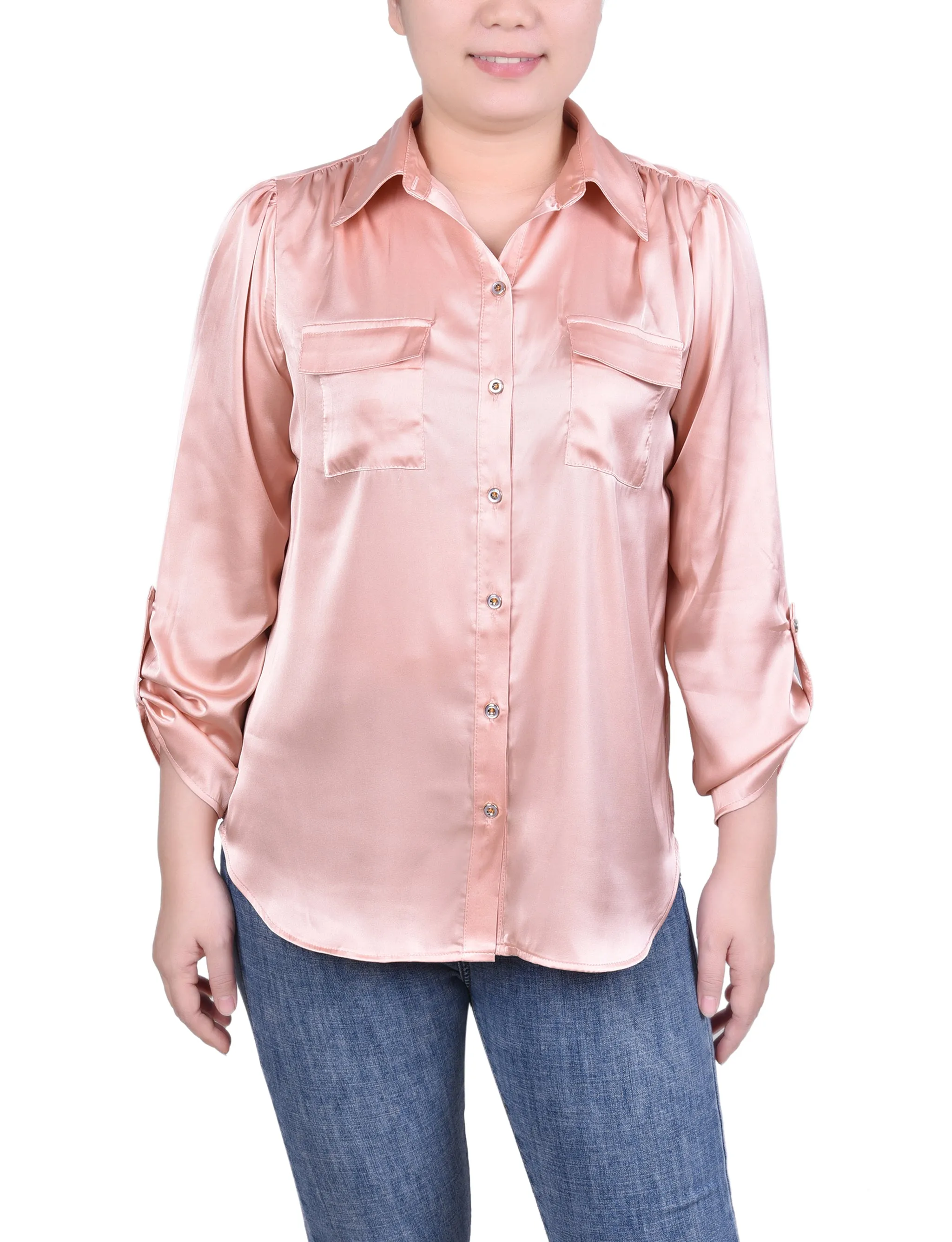 Blouse en satin à manches longues avec patte