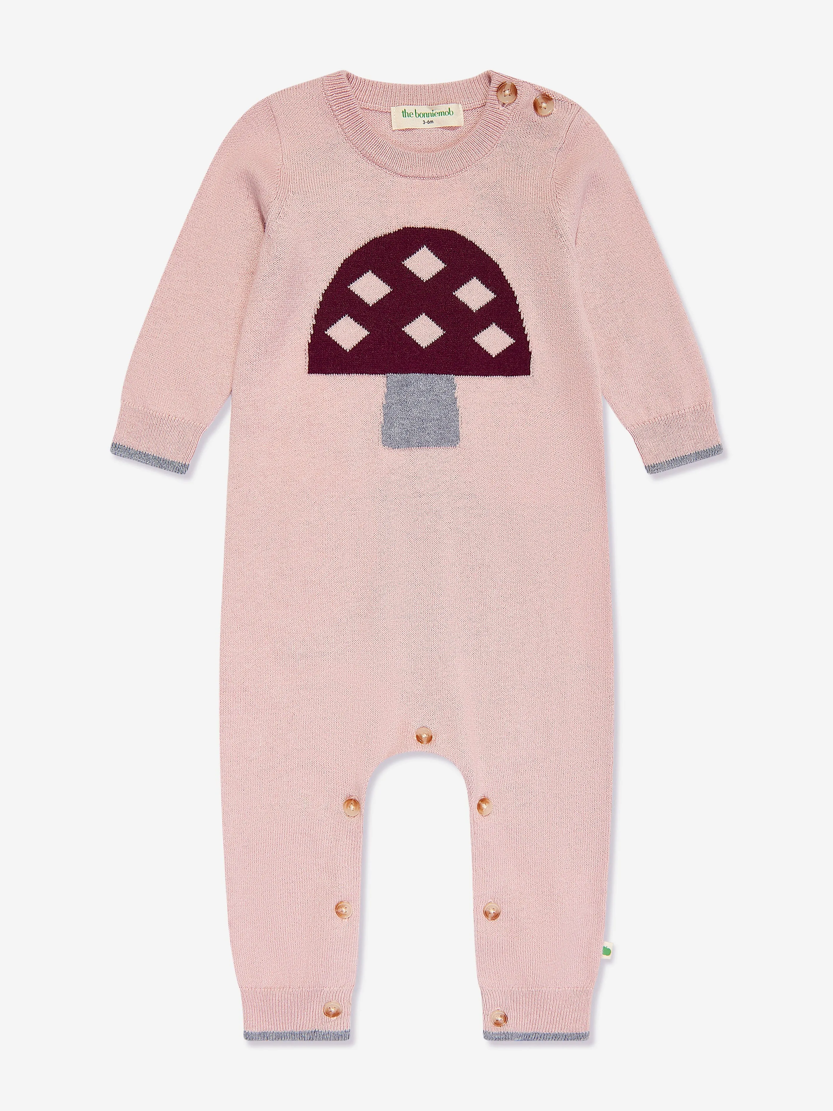Le grenouillère tricotée champignon oseille pour bébé fille The Bonnie Mob en rose