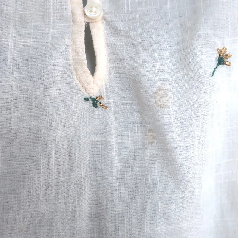 LE MAGNIFIQUE Haut Brodé de Fleurs en Coton Écru Taille 2 Blouse à Manches Courtes