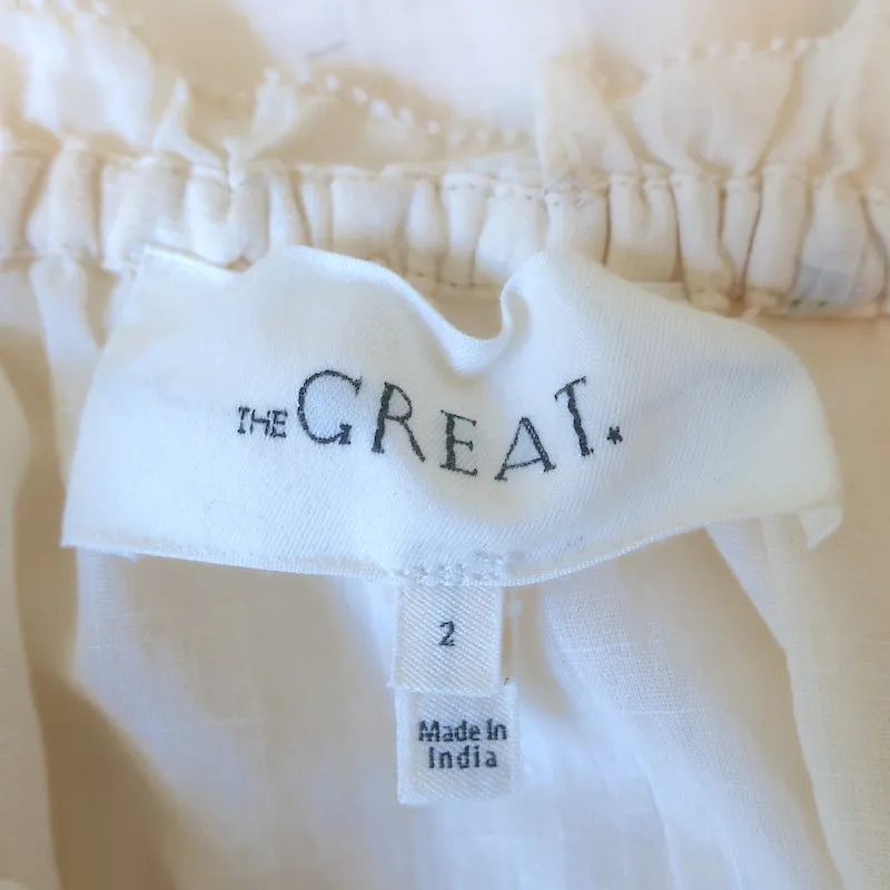 LE MAGNIFIQUE Haut Brodé de Fleurs en Coton Écru Taille 2 Blouse à Manches Courtes