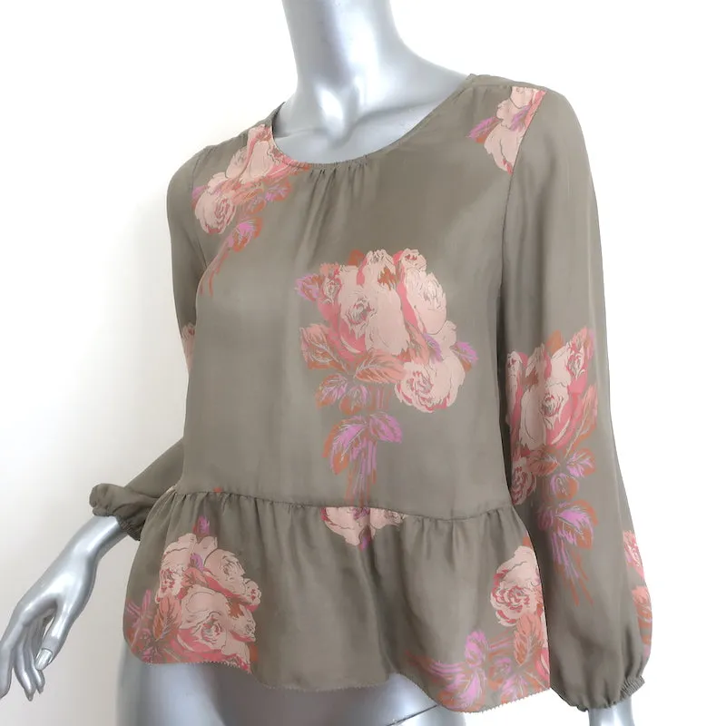 LA MAGNIFIQUE Blouse Peplum Taupe Imprimé Floral en Soie Taille 0