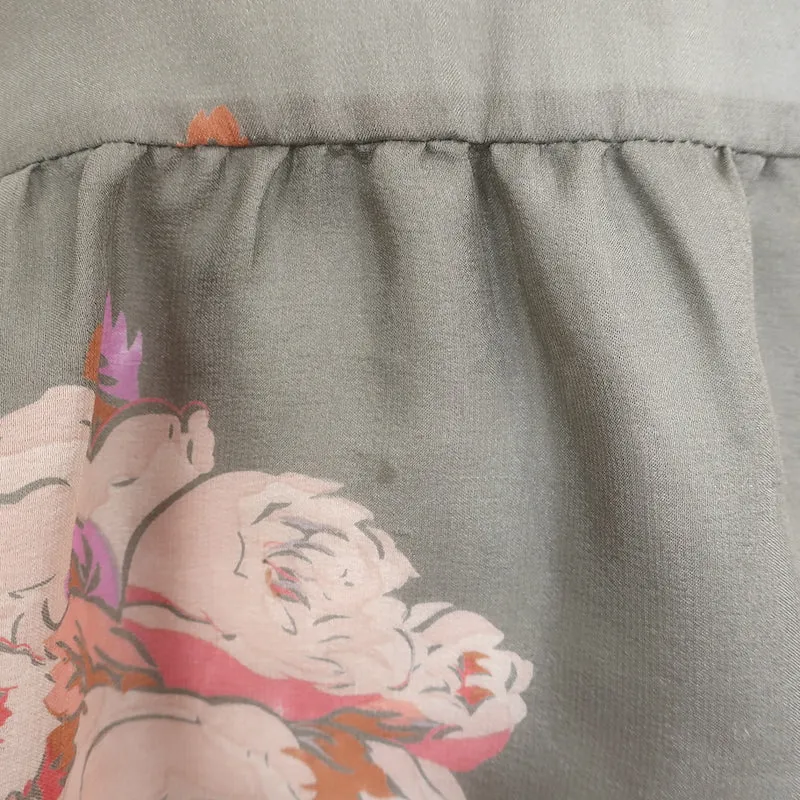 LA MAGNIFIQUE Blouse Peplum Taupe Imprimé Floral en Soie Taille 0