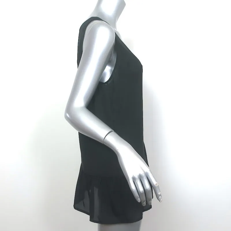 LE SUPERBE Débardeur à Ourlet Volanté Soie Noire Taille 2 Blouse sans Manches Col en V