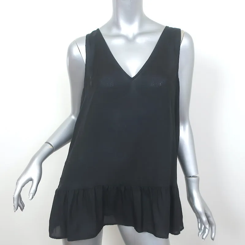 LE SUPERBE Débardeur à Ourlet Volanté Soie Noire Taille 2 Blouse sans Manches Col en V