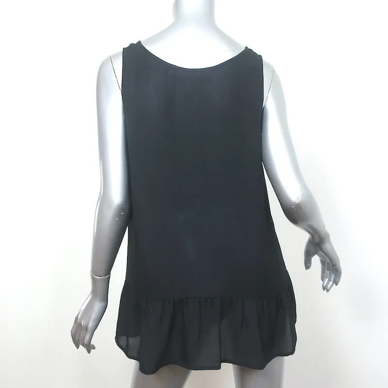 LE SUPERBE Débardeur à Ourlet Volanté Soie Noire Taille 2 Blouse sans Manches Col en V