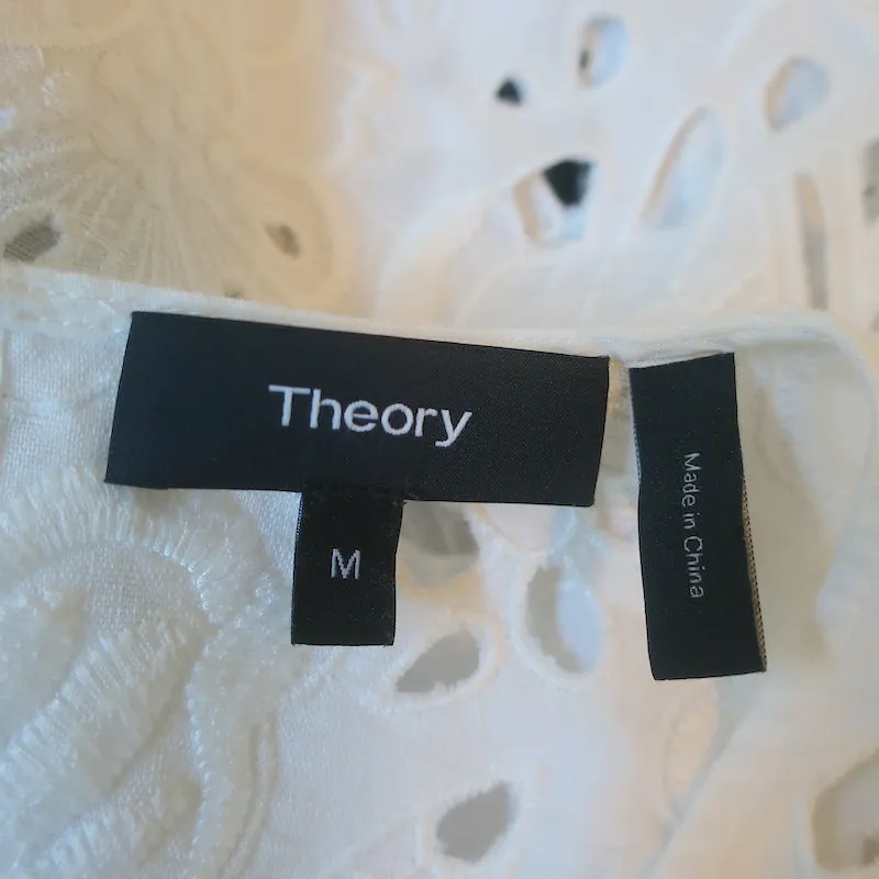 Blouse Theory Brizabela Blanc Brodé Lin Taille Moyenne Manches Cloche Haut