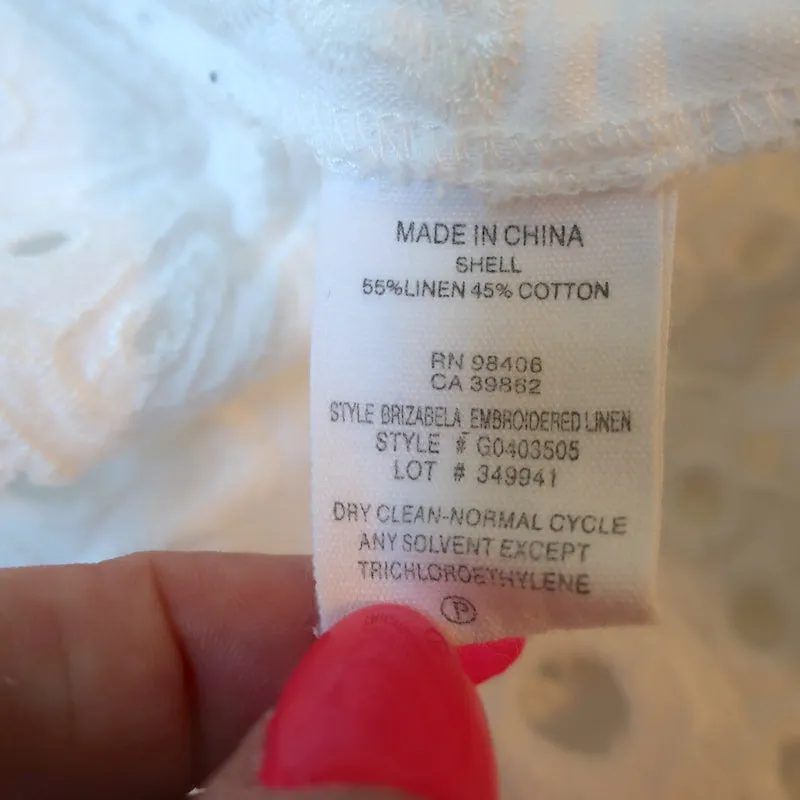Blouse Theory Brizabela Blanc Brodé Lin Taille Moyenne Manches Cloche Haut
