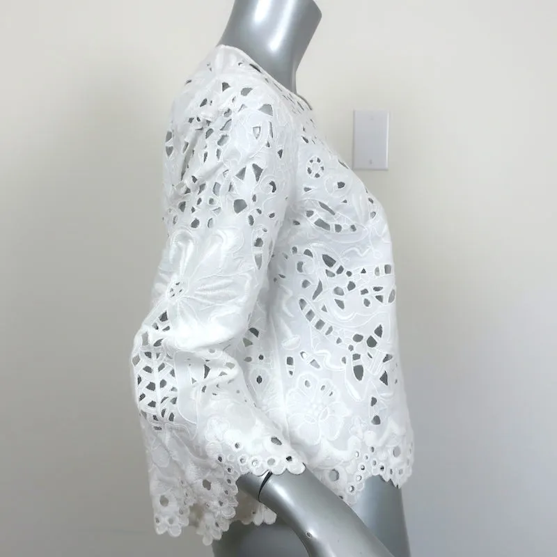Blouse Theory Brizabela Blanc Brodé Lin Taille Moyenne Manches Cloche Haut