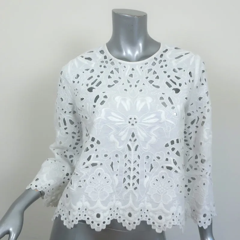 Blouse Theory Brizabela Blanc Brodé Lin Taille Moyenne Manches Cloche Haut