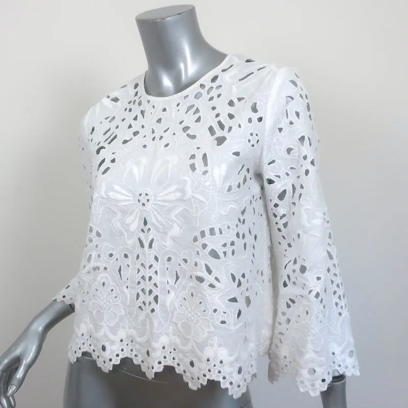 Blouse Theory Brizabela Blanc Brodé Lin Taille Moyenne Manches Cloche Haut