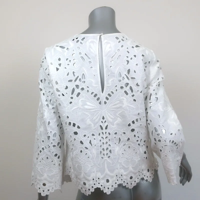 Blouse Theory Brizabela Blanc Brodé Lin Taille Moyenne Manches Cloche Haut