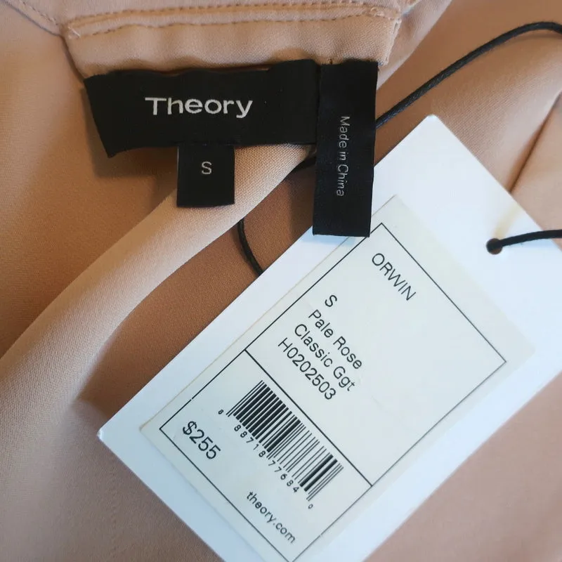 Blouse Theory Orwin Rose Pâle en Georgette de Soie Taille Petite Manches Courtes Haut NEUF