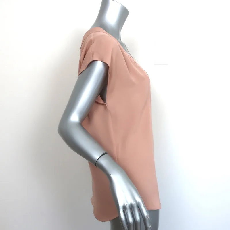 Blouse Theory Orwin Rose Pâle en Georgette de Soie Taille Petite Manches Courtes Haut NEUF