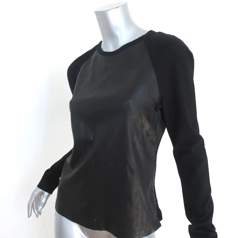 Theory Bristol Haut en cuir Raglan Noir Maille extensible Taille Grande Manches longues