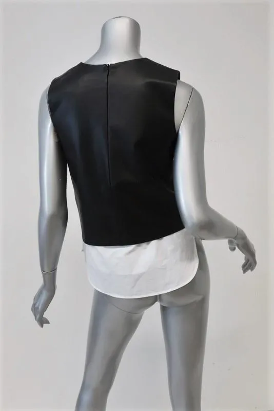 Blouse sans manches Theory Hodal L avec surpiqûres en cuir noir/blanc taille petite