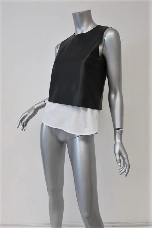 Blouse sans manches Theory Hodal L avec surpiqûres en cuir noir/blanc taille petite