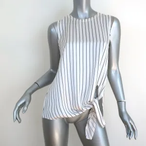 Theory Tie-Hem Top Serah White Striped Satin Size Petite Sleeveless Blouse