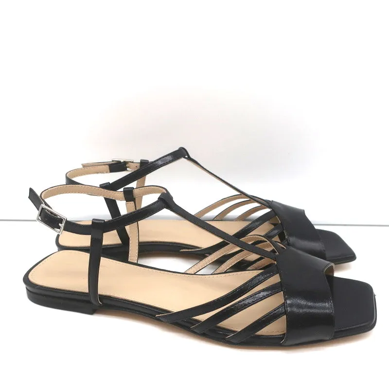 Sandales à bride Theory V en cuir noir taille 38.5 Escarpins à bride arrière NEUF