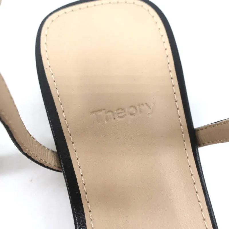 Sandales à bride Theory V en cuir noir taille 38.5 Escarpins à bride arrière NEUF