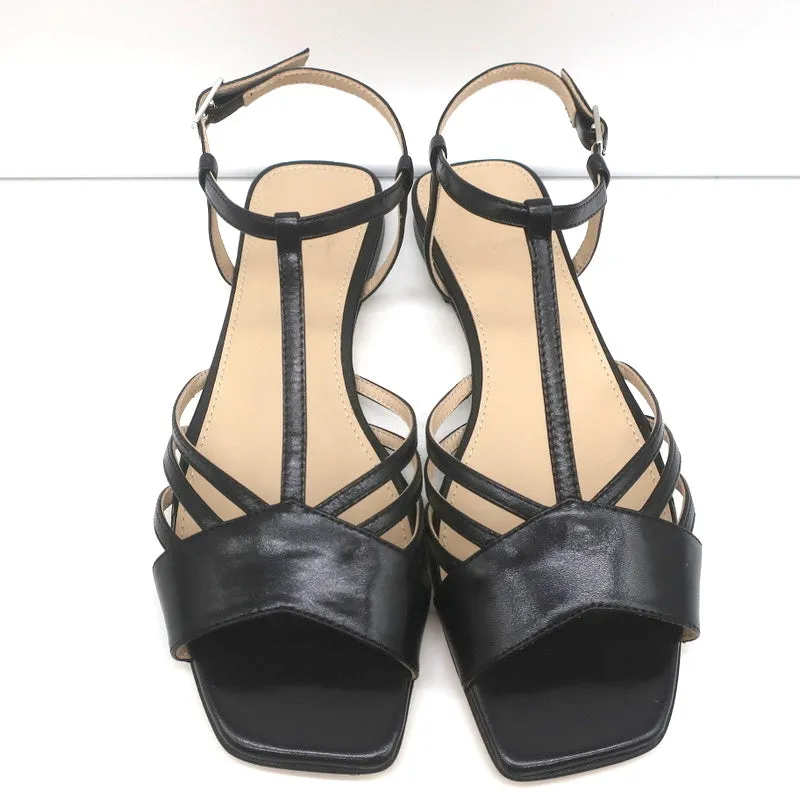 Sandales à bride Theory V en cuir noir taille 38.5 Escarpins à bride arrière NEUF