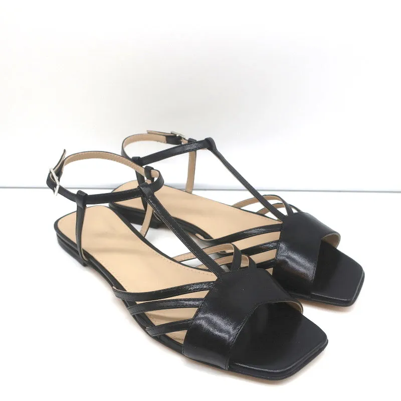 Sandales à bride Theory V en cuir noir taille 38.5 Escarpins à bride arrière NEUF