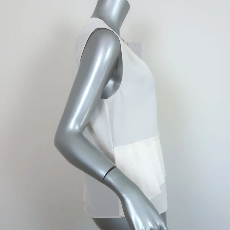 Tibi Blouse Asymétrique à Plis Crème Taille 6 Sans Manches Col en V