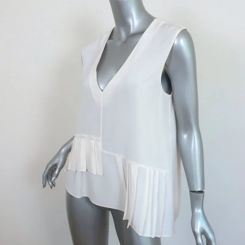 Tibi Blouse Asymétrique à Plis Crème Taille 6 Sans Manches Col en V