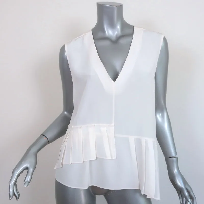 Tibi Blouse Asymétrique à Plis Crème Taille 6 Sans Manches Col en V